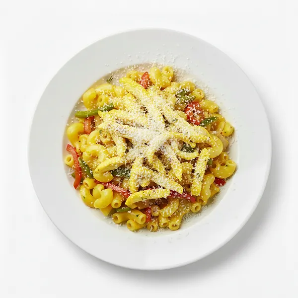 Yellow pepper chicken with thyme macaroni